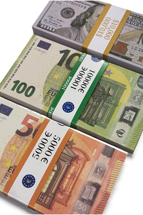 100 Dolar + 100 Euro + 50 Euro 3’lü Düğün Atma Parası–Kına, Parti,Film Çekimleri (1er Deste)