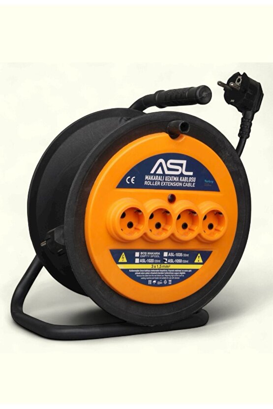50 Metre 4 Priz Makaralı Uzatma Kablosu – 3x1.5 mm Güç Kablosu