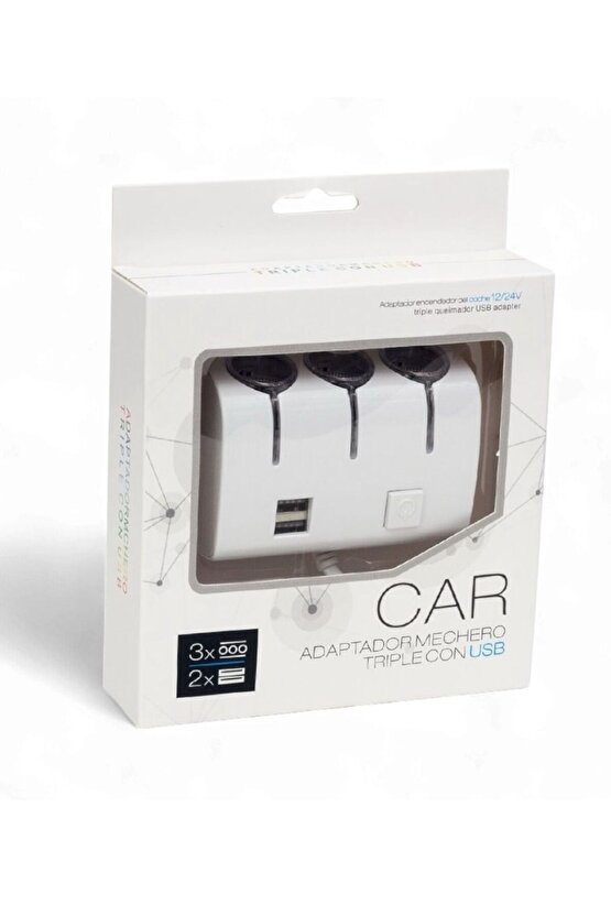 12V-24V Oto Çakmaklık Çoklayıcı | 3 Çıkış + 2 USB Port – Araç İçi Şarj Ünitesi