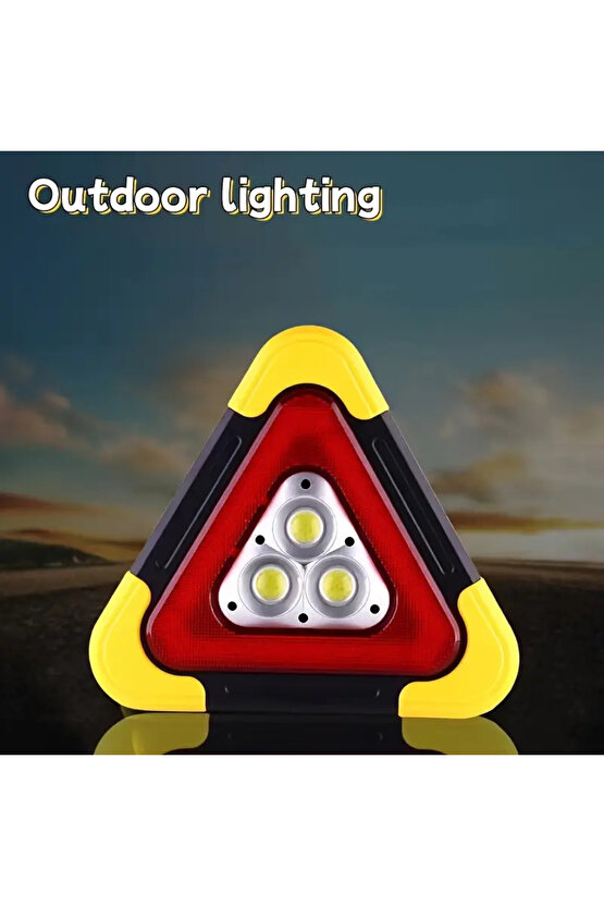 Solar Üçgen Reflektör Şarjlı Işık Powerbank Özellikli Katlanabilir Uyarı Ikaz Reflektörü Ledi