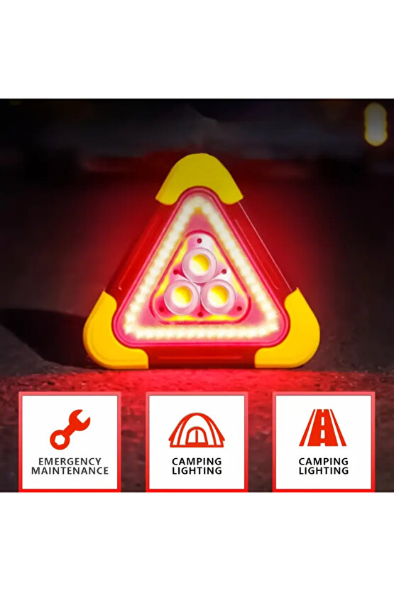 Solar Üçgen Reflektör Şarjlı Işık Powerbank Özellikli Katlanabilir Uyarı Ikaz Reflektörü Ledi