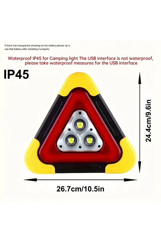Solar Üçgen Reflektör Şarjlı Işık Powerbank Özellikli Katlanabilir Uyarı Ikaz Reflektörü Ledi
