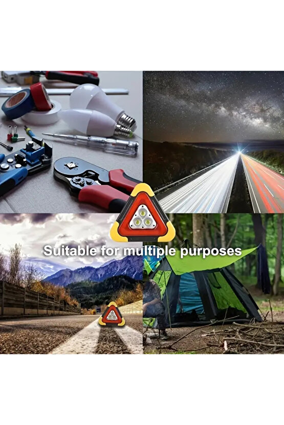 Solar Üçgen Reflektör Şarjlı Işık Powerbank Özellikli Katlanabilir Uyarı Ikaz Reflektörü Ledi