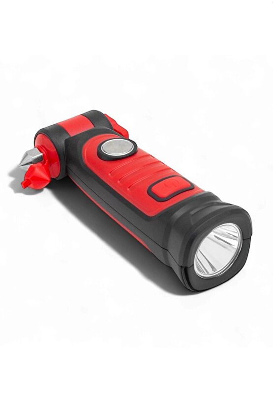 Çok Fonksiyonlu Şarjlı El Feneri | Emniyet Keseri, Cam Kıracağı, Mıknatıs, Askılık Özellikli Fener