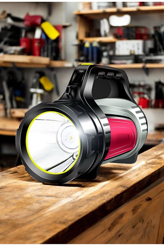 Şarjlı LED’li Uzun Menzilli Kamp Tipi Çok Fonksiyonlu Işıldak & El Feneri