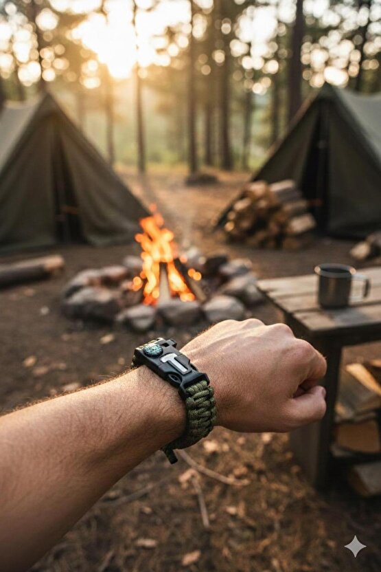 Outdoor Hayatta Kalma Bilekliği – Pusulalı, Düdüklü, Çok Fonksiyonlu