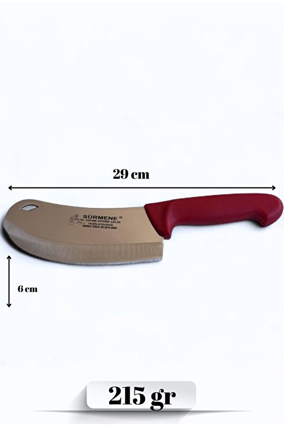 Sürmene El Yapımı Dövme Çelik Kasap Satırı – 29 cm Kırmızı Saplı Et Doğrama Bıçağı