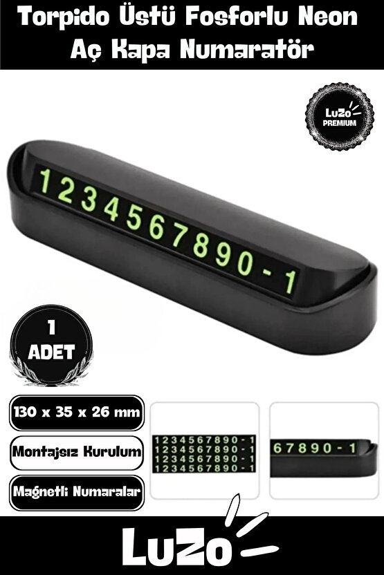Premium Araç İçi Park Telefon Numarası Torpido Üstü Fosforlu Neon Aç Kapa Numaratör Cam Kartı 1 Adet