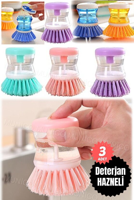 3 Adet Sıvı Deterjanlı Bulaşık Temizlik Aracı Ergonomik Kullanışlı Mutfak İçin Sabun Hazneli Bulaşık