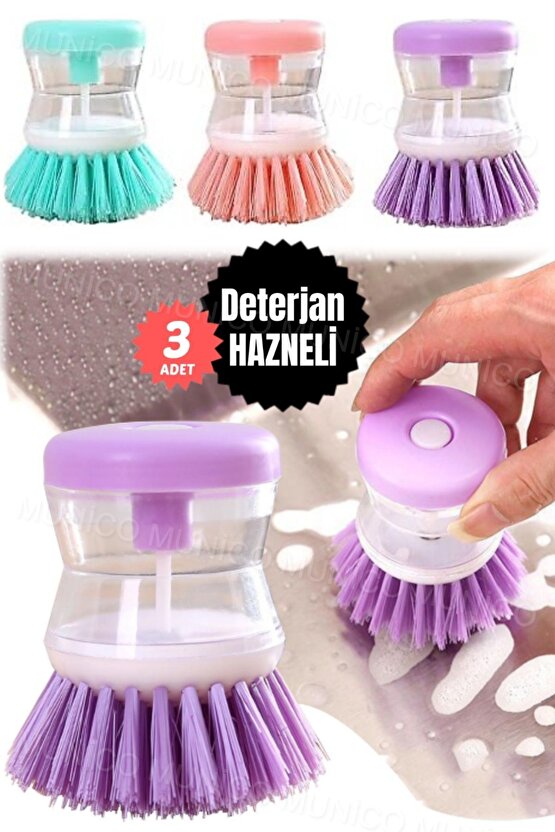 3 Adet Sıvı Deterjanlı Bulaşık Temizlik Aracı Ergonomik Kullanışlı Mutfak İçin Sabun Hazneli Bulaşık