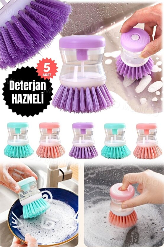 5 Adet Mutfak İçin Hazneli Bulaşık Fırçası Kullanışlı Sıvı Deterjanlı Bulaşık Fırçası Pratik