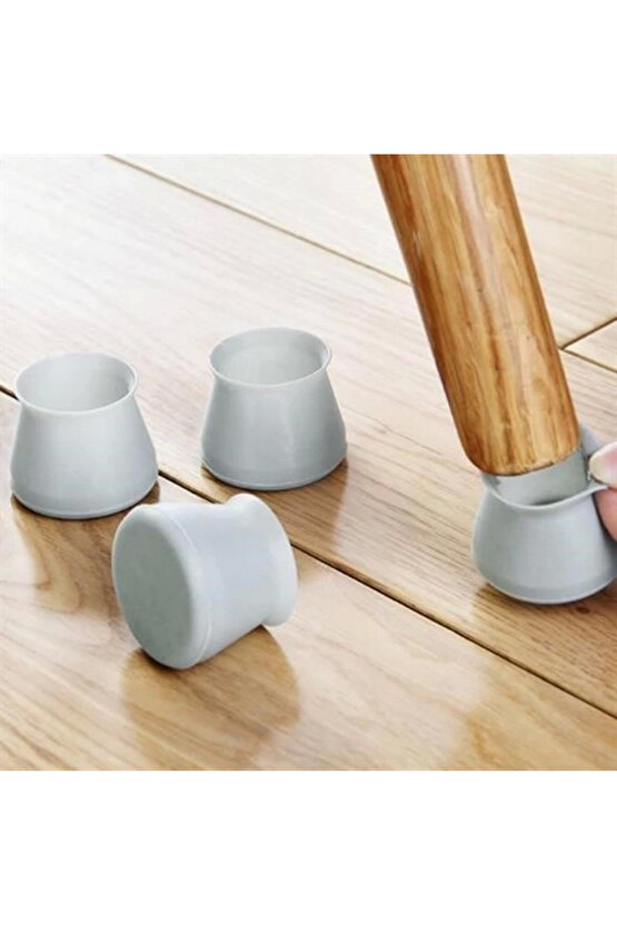 8 Adet Silikon Masa Ve Sandalye Ayağı İçin Kaydırmaz Çizdirmez Mobilya Çorabı Gri