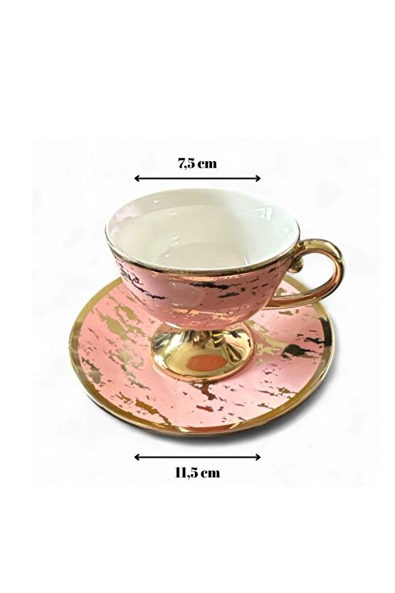 Pembe Gold Desenli Lüks 6’lı Porselen Kahve Fincan Takımı