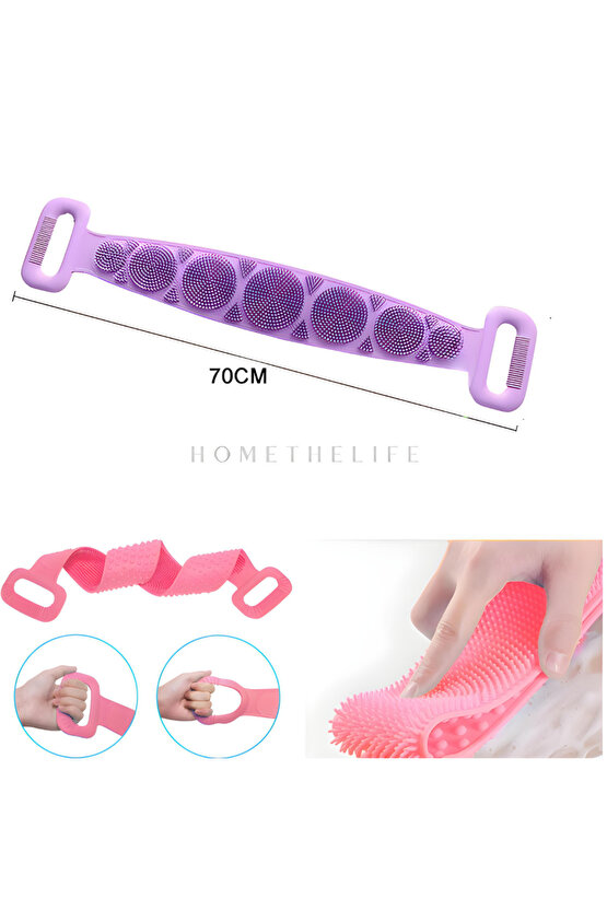 Silikon Vücut Sırt Yıkama Lifi, Çift Taraflı Banyo Sırt Kesesi 70cm