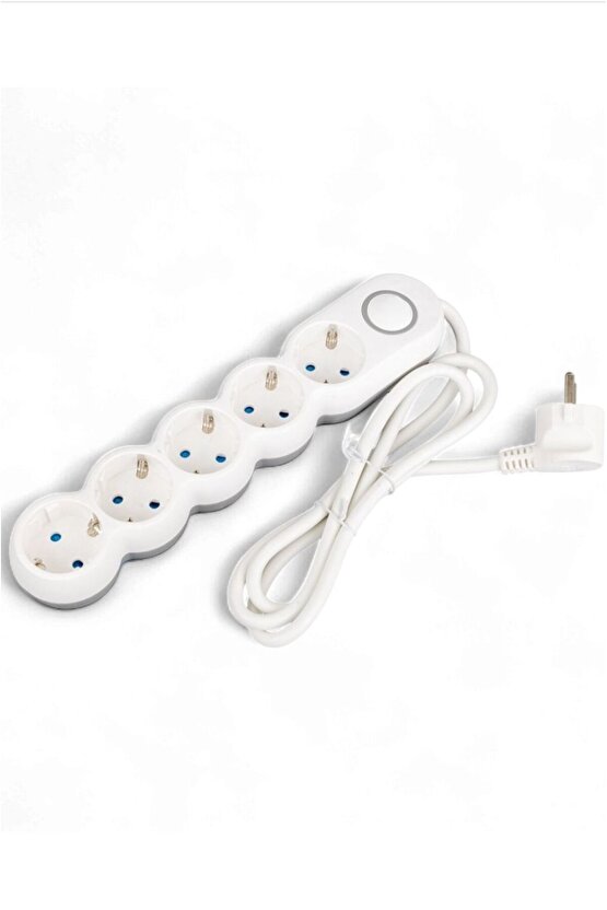 5’li Beyaz Grup Priz – 1.5 Metre Kablo, Anahtarlı, Akım Korumalı, Topraklı Çoklu Priz
