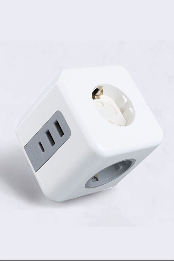 3’lü Priz 2x USB + 1x Type-C Girişli – Çocuk Korumalı ve Termal Korumalı Grup Priz 2500W
