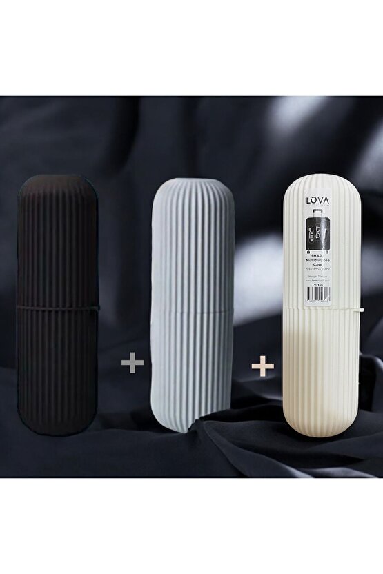 Siyah Gri Beyaz Renklerde 3 Adet Diş Fırçası Diş Macunu Saklama Kutusu Saklama Kabı Organizer