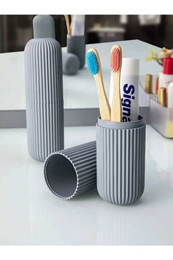 GRİ Diş Fırçası, Diş Macunu Seyehat Saklama Kabı Çok Amaçlı Organizer