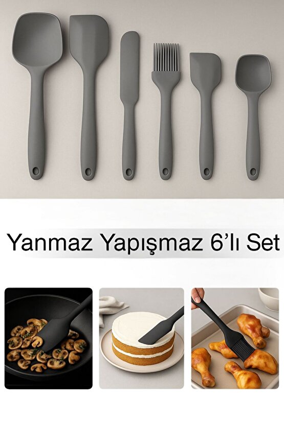 Yanmaz Yapışmaz 6’lı Mutfak Spatula Seti – Isıya Dayanıklı Silikon Kaşık set