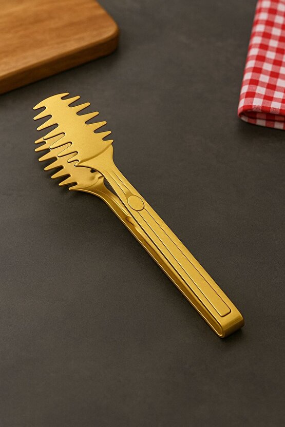 Altın Renk Paslanmaz Çelik Makarna Servis Maşası