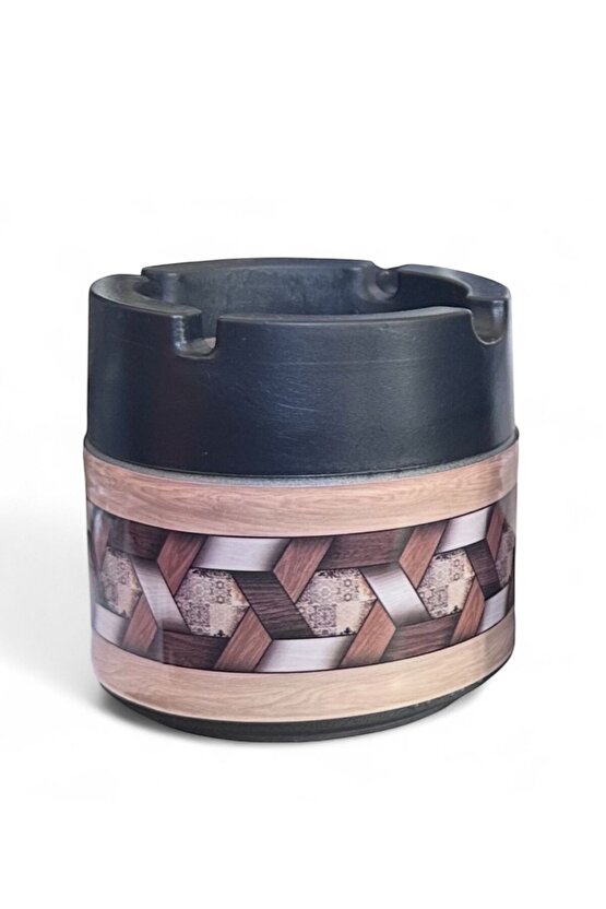 Ahşap Desenli Cam Hazneli Metal Küllük