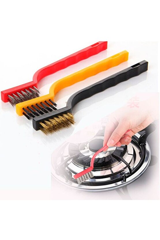 3 Adet Ocak Fırın Mangal Izgara Airfryer Temizliği Tel Pas Sökme Fırçası 3lü Yağ Temizleme Fırçası