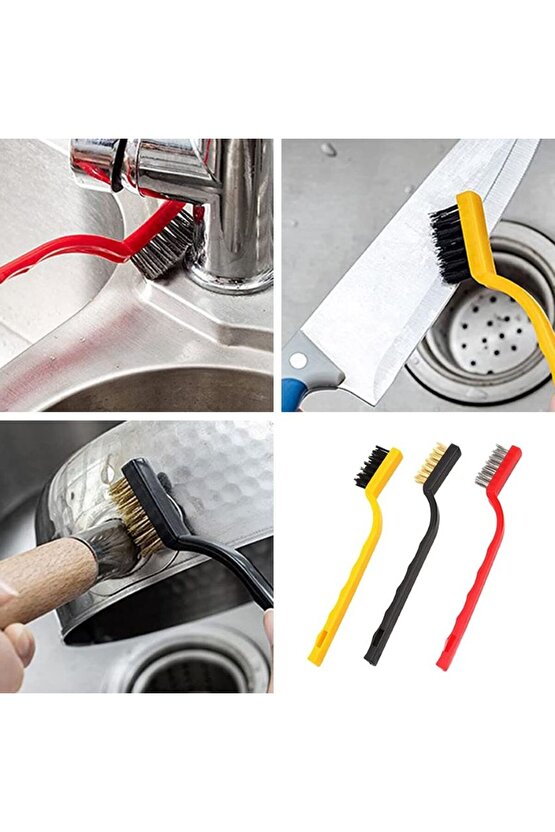 3 Adet Ocak Fırın Mangal Izgara Airfryer Temizliği Tel Pas Sökme Fırçası 3lü Yağ Temizleme Fırçası