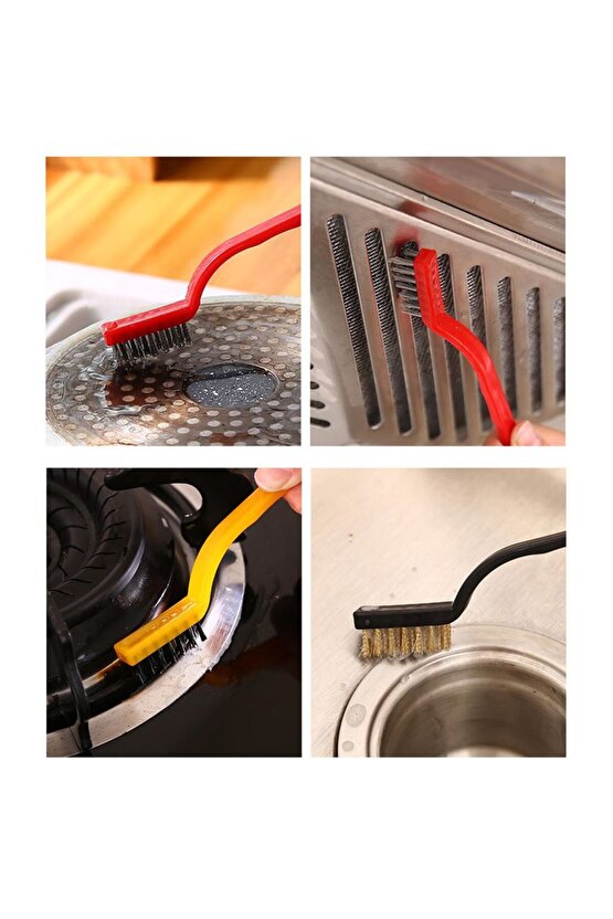 3 Adet Ocak Fırın Mangal Izgara Airfryer Temizliği Tel Pas Sökme Fırçası 3lü Yağ Temizleme Fırçası