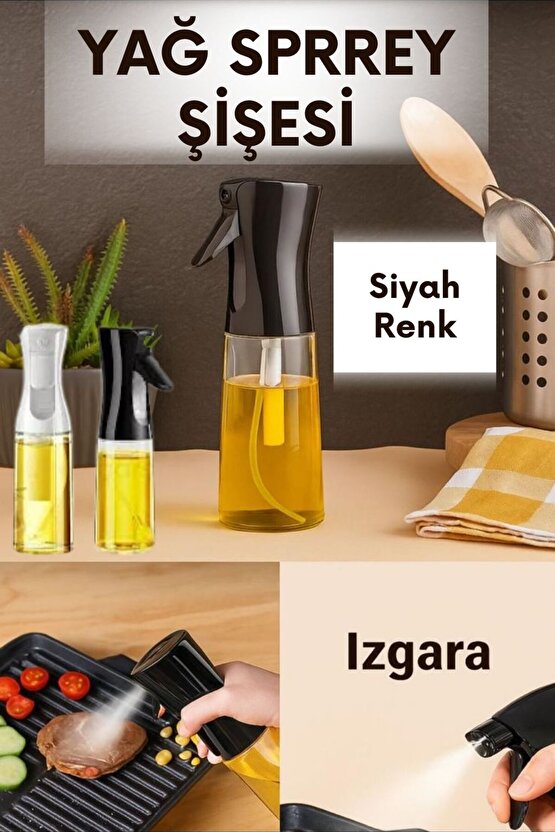 1 adet Yağ Sprey Şişesi – Cam Gövdeli Püskürtme Başlıklı Yağlık (SiyahBeyaz Renk Seçenekli)