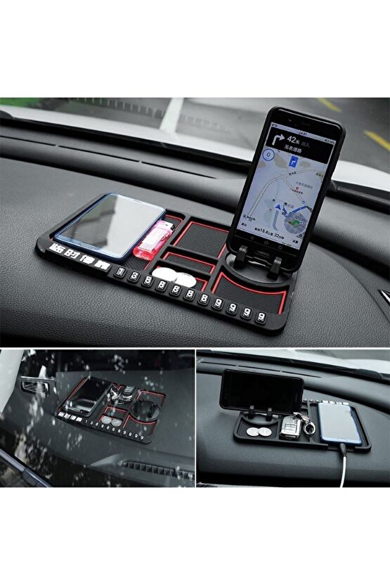 Numaratörlü Ve Telefon Tutacağı Kaydırmaz Ped Yeni Nesil  vakumlu Araç Organizeri