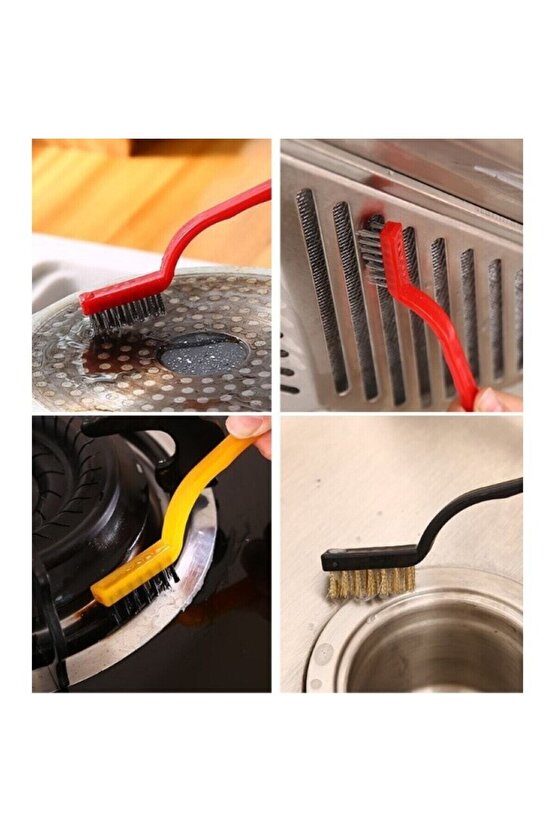 3 Parça Tel Fırça Detaylı Temizlik Seti Mutfak fırın davlumbaz yağ çıkarma lavabo köşe temizleyici