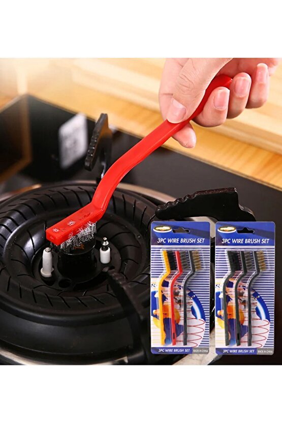 3 Adet Ocak Fırın Mangal Izgara Airfryer Temizliği Tel Pas Sökme Fırçası 3lü Yağ Temizleme Fırçası