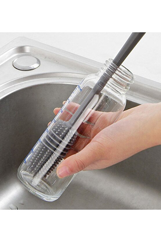 Uzun Saplı Silikon Bardak Kavanoz ve Biberon Yıkama Fırçası