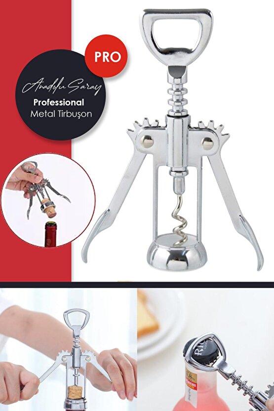 Professional Çelik Tirbuşon Konserve Mantar Kapağı Açacağı | Tirbüşon | Türbişon | Tirbişon - 1 Adet