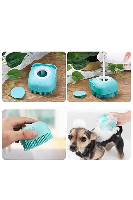 Şampuan Hazneli Kedi Ve Köpek Evcil Hayvan Yıkama Fırçası Silikon Evcil Hayvan Banyo Lifi