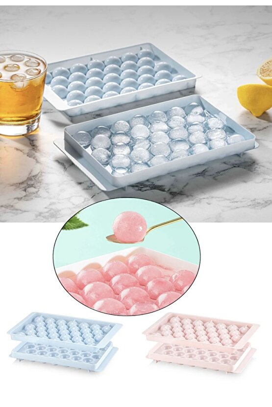 2 ADET LİV Küre Buz Kalıbı Kapaklı 33 Hazneli Yuvarlak Buz Kalıbı Kokteyl Sunum Buz Kalıbı