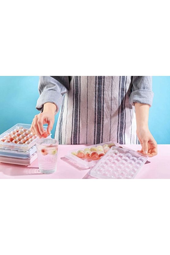 2 ADET LİV Küre Buz Kalıbı Kapaklı 33 Hazneli Yuvarlak Buz Kalıbı Kokteyl Sunum Buz Kalıbı