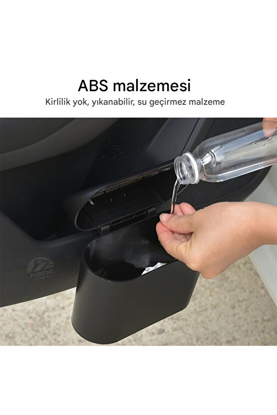 Araba Çöp Kutusu Portatif Araç İçi Taşınabilir Kapaklı Organizer Çöp Kovası İtme Kapaklı Kova(SİYAH)