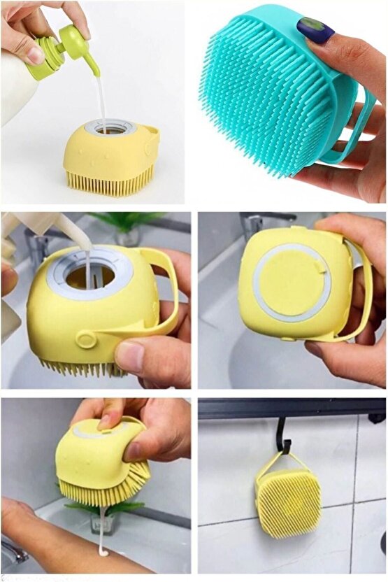 Duş Jeli Hazneli Silikon Fırça Kese Çok Amaçlı Vücut Temizleme Kesesi Banyo Lifi