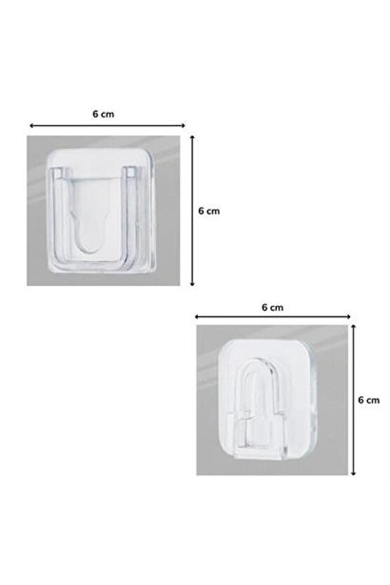 BUFFER® Eşya Sabitleme Askısı 10 Çift Şeffaf Çift Taraflı Yapışkanlı Geçmeli Klips