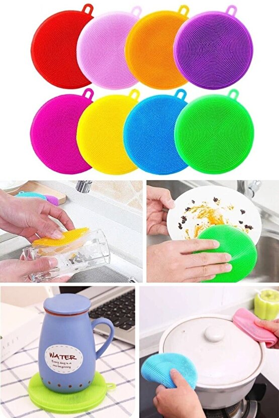 Silikon Yuvarlak Bulaşık Yıkama Fırçası Çok Amaçlı Silikon Fırça Tükenmeyen 2li