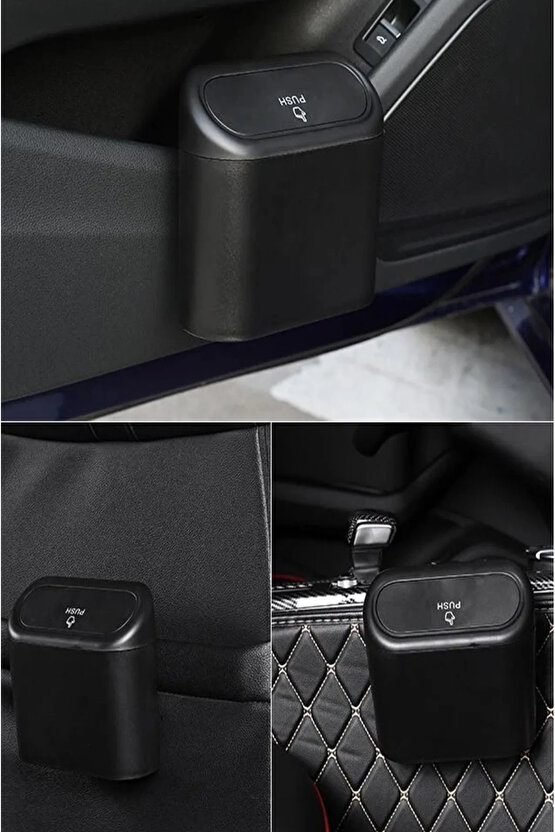 Araba Çöp Kutusu Siyah Portatif Araç İçi Taşınabilir Kapaklı Organizer Çöp Kovası