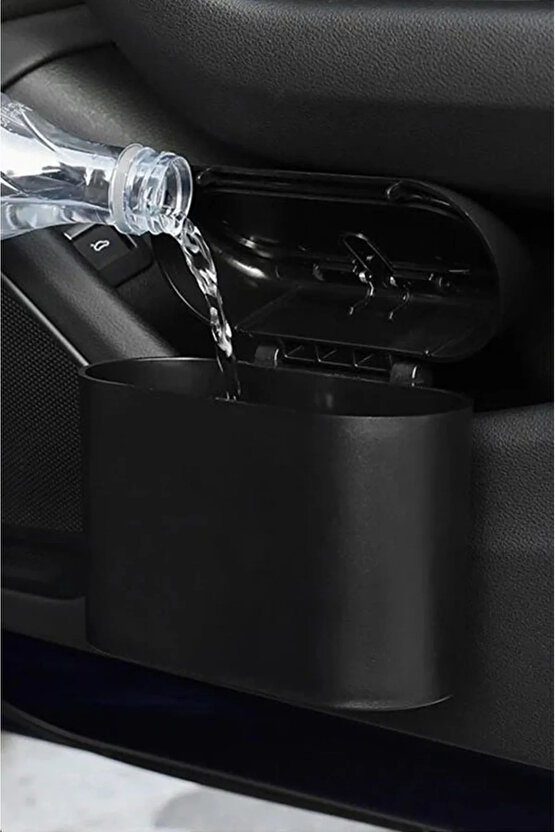 Araba Çöp Kutusu Siyah Portatif Araç İçi Taşınabilir Kapaklı Organizer Çöp Kovası