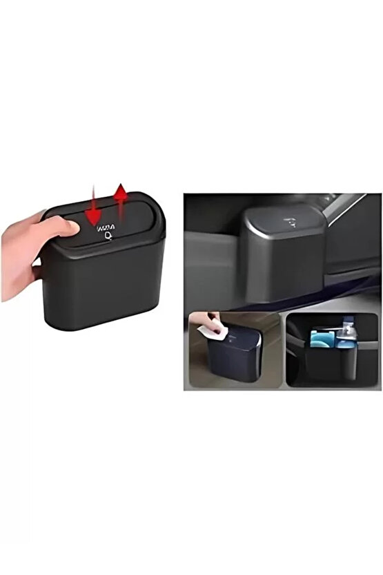 Araba Çöp Kutusu Araç Içi Taşınabilir Kapaklı Organizer Çöp Kovası Itme Kapaklı Kova