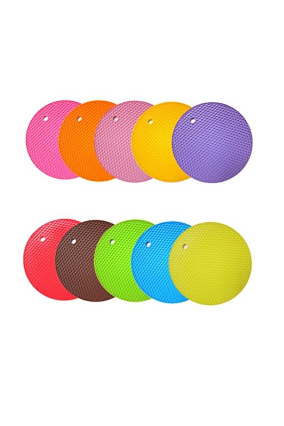 Yanmaz Yapışmaz Yuvarlak Altıgen Desenli Silikon Nihale Tencere Demlik Altlığı