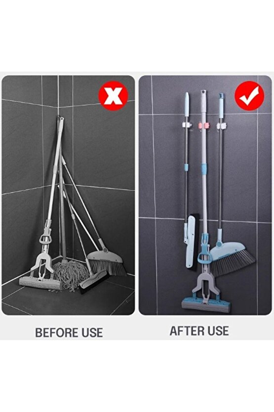 2 Adet Duvar Tipi Mop ve Süpürge Askılığı – Kaymaz Tutucu Aparat