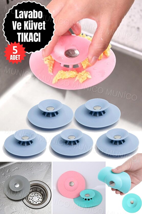 5 Adet Küvet İçin Süzgeçli Banyo Gider Tıpası, Su Durdurucu Aparat Banyo Süzgeci – Silikon Küvet