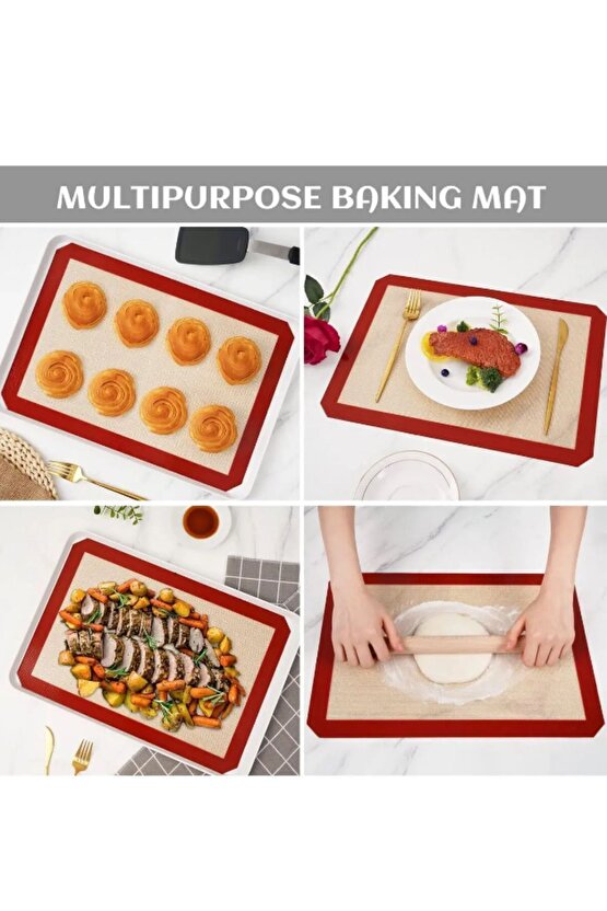 2 ADET 30x40 Fırınlanabilir Yıkanabilir Kendinden Yağlı Silikon Pişirme Ve Hamur Açma Matı