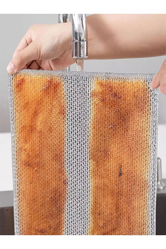 4 Adet Çizmez Çelik Tel Bulaşık Bezi – Çift Katmanlı Yağ ve Kir Temizleme Bezi