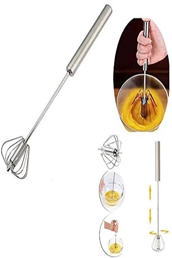 2 Adet Basmalı Otomatik Bas Çek Çırpıcı Pratik Mutfak Gereçleri Paslanmaz Çelik